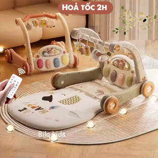 Thảm nhạc cho bé sơ sinh kiêm xe tập đi có nhạc đàn piano 2 mặt, đồ chơi cho bé có vô lăng oto, bảng bận rộn cho bé