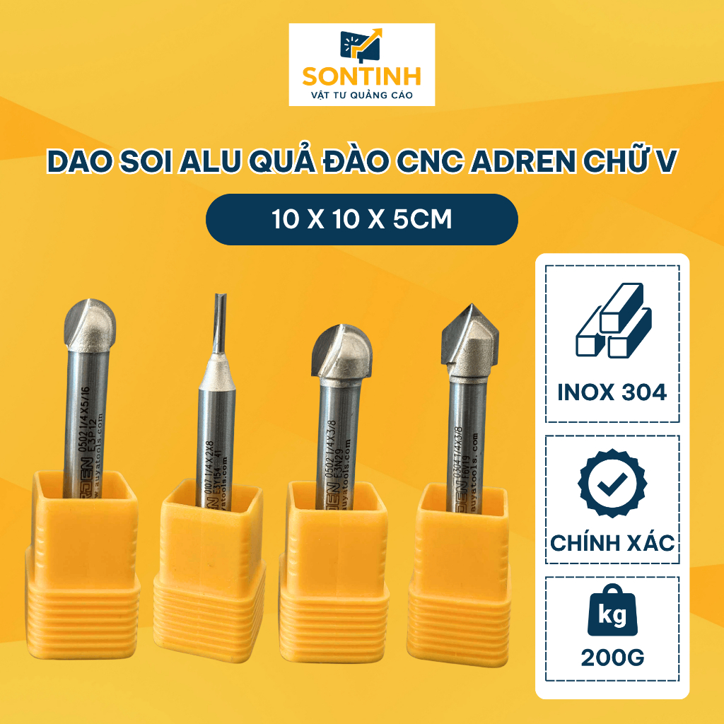 Dao Soi Alu Quả Đào CNC Adren Chữ V, Cắt Đứt, Soi Rãnh Tròn Tạo Biên Dạng Gia Công Tấm Nhôm, Gỗ Công Nghiệp 8mm, 10mm