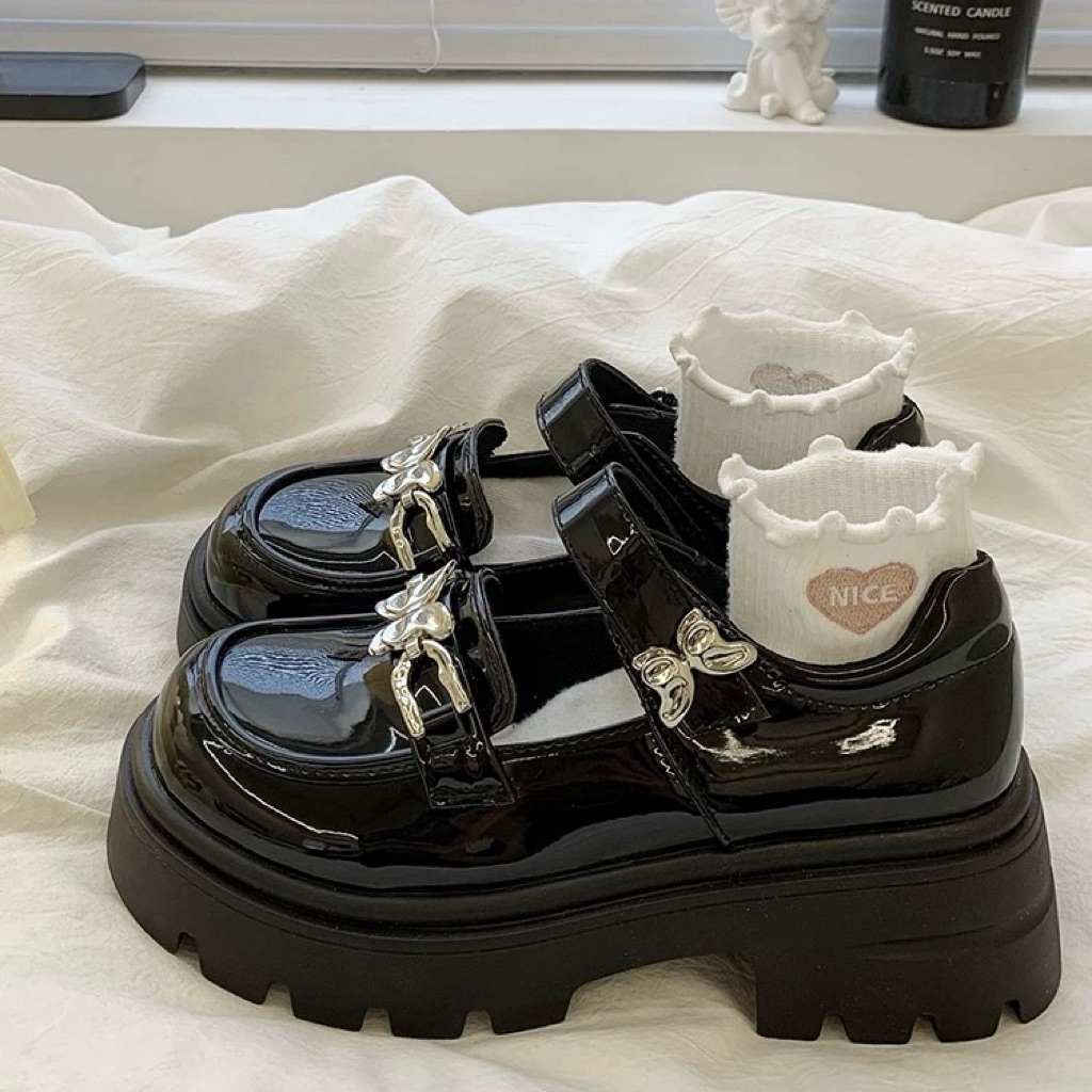 Giày Búp Bê Lolita Nữ Đế Cao 4-5cm Quai Dán Đai Móc LAPI