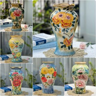 Bình hoa gốm sứ Bát Tràng dáng mai bình cao 31 cm vẽ hoa thủ công trang trí phòng khách gomdecortsc