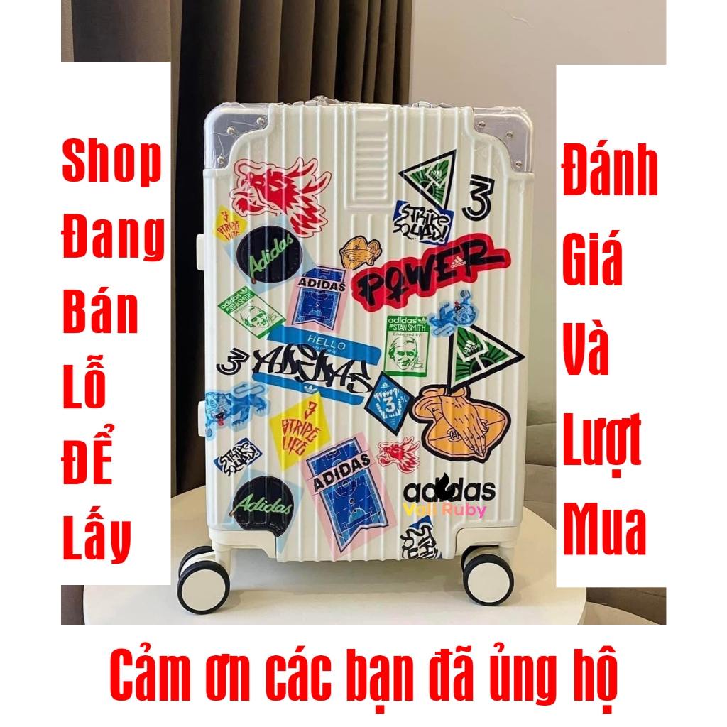 Vali Adidas sticker màu trắng sữa,Vali chính hãng cao cấp size 20