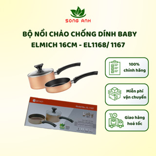 Bộ nồi chảo chống dính Elmich Baby size 16cm đáy từ, phù hợp nấu cháo, bột cho bé