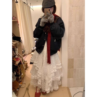  Chân váy xoè màu trắng Umi lưng chun hoa xếp tầng dáng dài thời trang cổ điển kiểu Pháp 