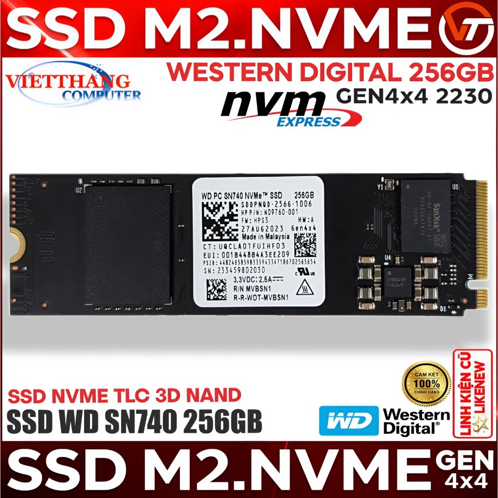 Ổ cứng SSD WD SN740 256GB M.2 Nvme PCIe 4.0 Gen4x4 2280 SSD cũ đã qua sử dụng LikeNew ( Cũ - 2nd )