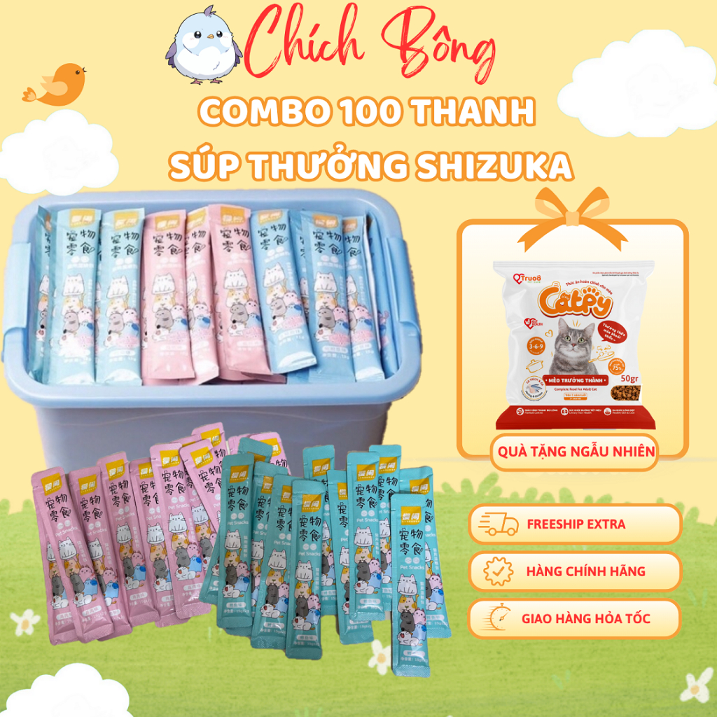 Combo Súp thưởng Shizuka,súp thưởng cho mèo giàu taurine giúp mắt sáng hơn lông bóng mượt