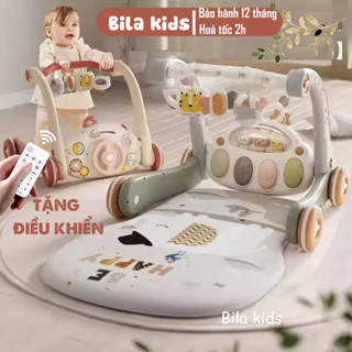 Thảm nhạc cho bé sơ sinh kiêm xe tập đi BILA KIDS có nhạc đàn piano 2 mặt, đồ chơi cho bé có vô lăng oto, bảng bận rộn