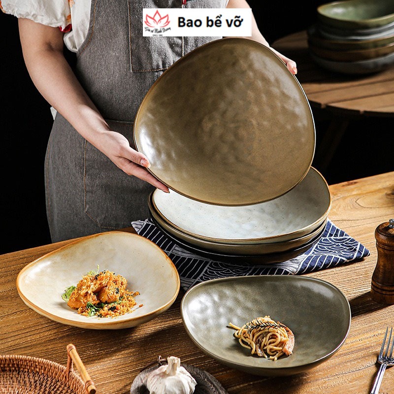 Đĩa sứ hình tam giác, đĩa sứ phong cách nhật bản sang trọng, đĩa salat, đĩa pasta