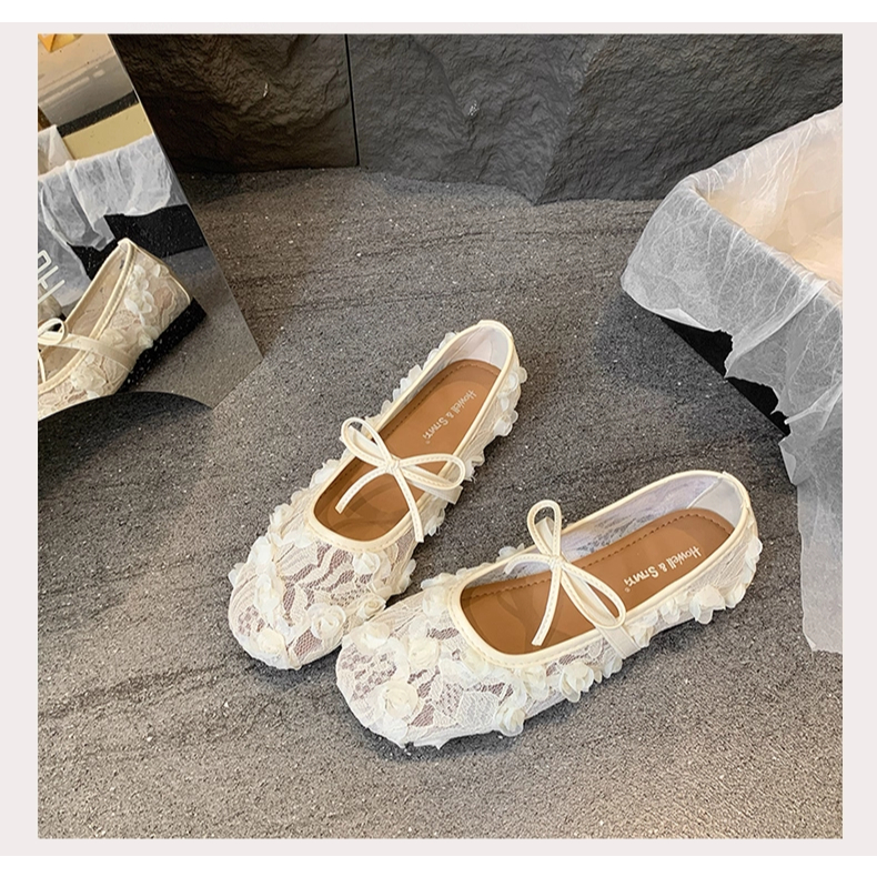[LÙI 1 SIZE] Giày Bệt Ren Hoa Hồng thêu nổi 5D Tiểu thư - Giày búp bê đế dẻo gắn nơ xinh xắn Mã V037 | BigBuy360 - bigbuy360.vn