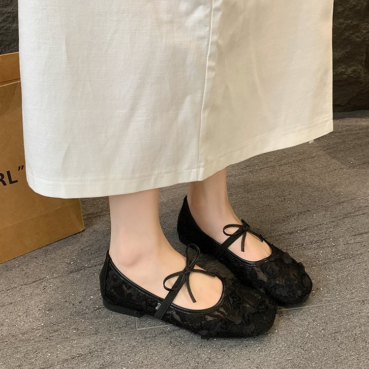 [LÙI 1 SIZE] Giày Bệt Ren Hoa Hồng thêu nổi 5D Tiểu thư - Giày búp bê đế dẻo gắn nơ xinh xắn Mã V037 | BigBuy360 - bigbuy360.vn