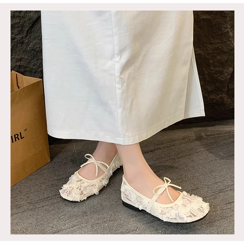 [Lùi 1 size] Giày bệt nữ phối ren hoa hồng quai nơ siêu xinh Mã V037 | BigBuy360 - bigbuy360.vn