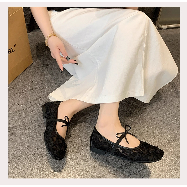 [Lùi 1 size] Giày bệt nữ phối ren hoa hồng quai nơ siêu xinh Mã V037 | BigBuy360 - bigbuy360.vn