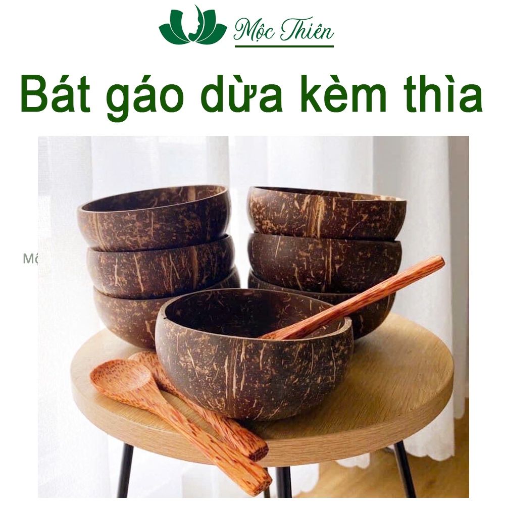 Bát gáo dừa kèm thìa gỗ đẹp