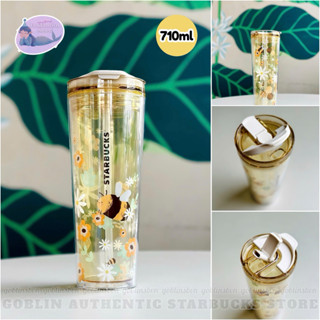   Authentic Có Sẵn  STARBUCKS LY NHỰA HAI LỚP KÈM ỐNG HÚT CUTE HONEY BEE COLD CUP  710ML  
