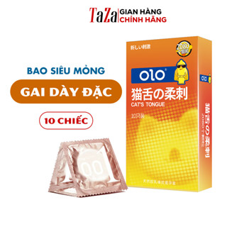  Bao Cao Su Olo Gai Lưỡi Mèo  Hộp 10 Chiếc  - Bcs Gân Gai Lớn Siêu Mỏng 0.01mm Nhiều Gel Bôi Trơn 