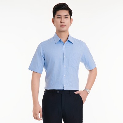 Bộ áo sơ mi nam Thái Hòa họa tiết kẻ chất liệu cotton dáng suông kẻ nhuyễn (991, 994) kẻ sọc (986, 987)