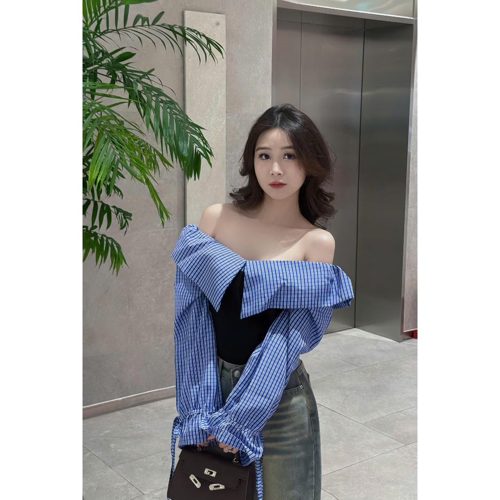 Áo thun trễ vai nữ Timo, phối kẻ caro phong cách trẻ trung mặc đi chơi AOT003 | BigBuy360 - bigbuy360.vn