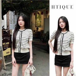 Áo len kẻ ngang cúc nơ siêu sang chảnh, áo len nhẹ nhàng nữ tính HT21