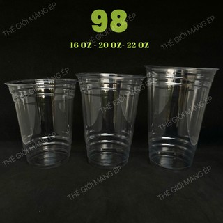  Set 100 Ly Nhựa PET Phi 93 98 – Dung Tích 300–700ml – Cứng Trong Ly Dùng 1 Lần 