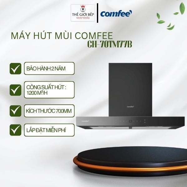 Máy hút mùi Comfee AI Connect CH-70TM77B áp tường 1200m³/h, cảm ứng và vẫy tay, 2 quạt