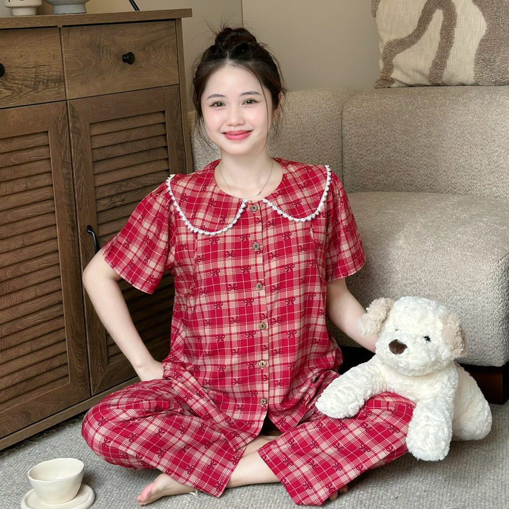 EVERMOM l Đồ bộ bầu tôn 2 da thái viền ren mặc nhà siêu mềm mát