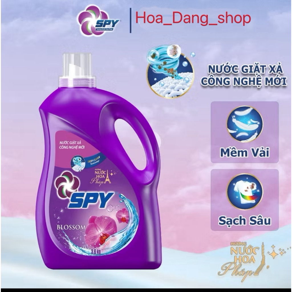 Nước Giặt Xả SPY blossom Công Nghệ Mới Can 3,6kg, Nước Giặt Xả Cao Cấp Sạch Sâu Thơm Lâu