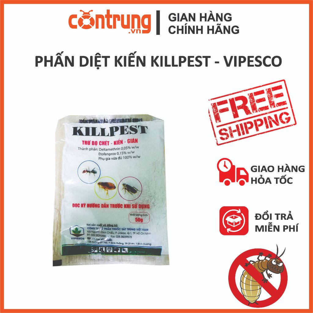 Combo 4 Gói Phấn Diệt Kiến - Gián - Bọ Chét Kill Pest - Gói 50g - Hàng Của Vipesco