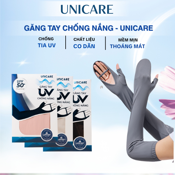 Găng Tay Chống Nắng Unicare, Găng Tay Xỏ Ngón Chống Tia UV Nam Nữ Dài Tay Vải Băng Lụa Lạnh Mềm Mịn