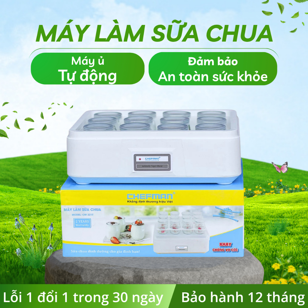 Máy làm sữa chua Chefman CM-321 máy ủ sữa chua thông minh 12 cốc thủy tinh cao cấp bảo hành 24 tháng
