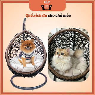 Ghế xích đu cho thú cưng mini, ghế ngồi cho chó mèo dưới 5kg, khung nhựa đan cao cấp - Sila Pet Shop
