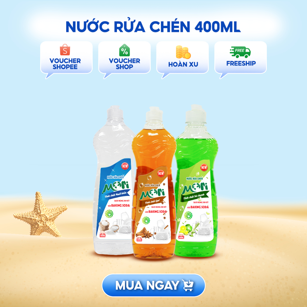 Nước Rửa Chén MORI Hương Quế, Hương Sả Chanh, Hương Muối Biển 400ml MR027