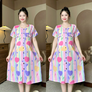 Đầm bầu vải tôn thái gài cúc form suông cho mẹ bầu suốt thai kì