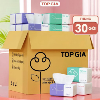 (LIVE) Thùng 30 gói giấy ăn gấu trúc Top Gia 3 màu, làm từ bột giấy thiên nhiên, 4 lớp dày dặn