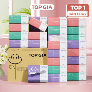 Thùng 30 gói giấy ăn rút Topgia 3 màu cao cấp 4 lớp dày dặn, mềm mịn