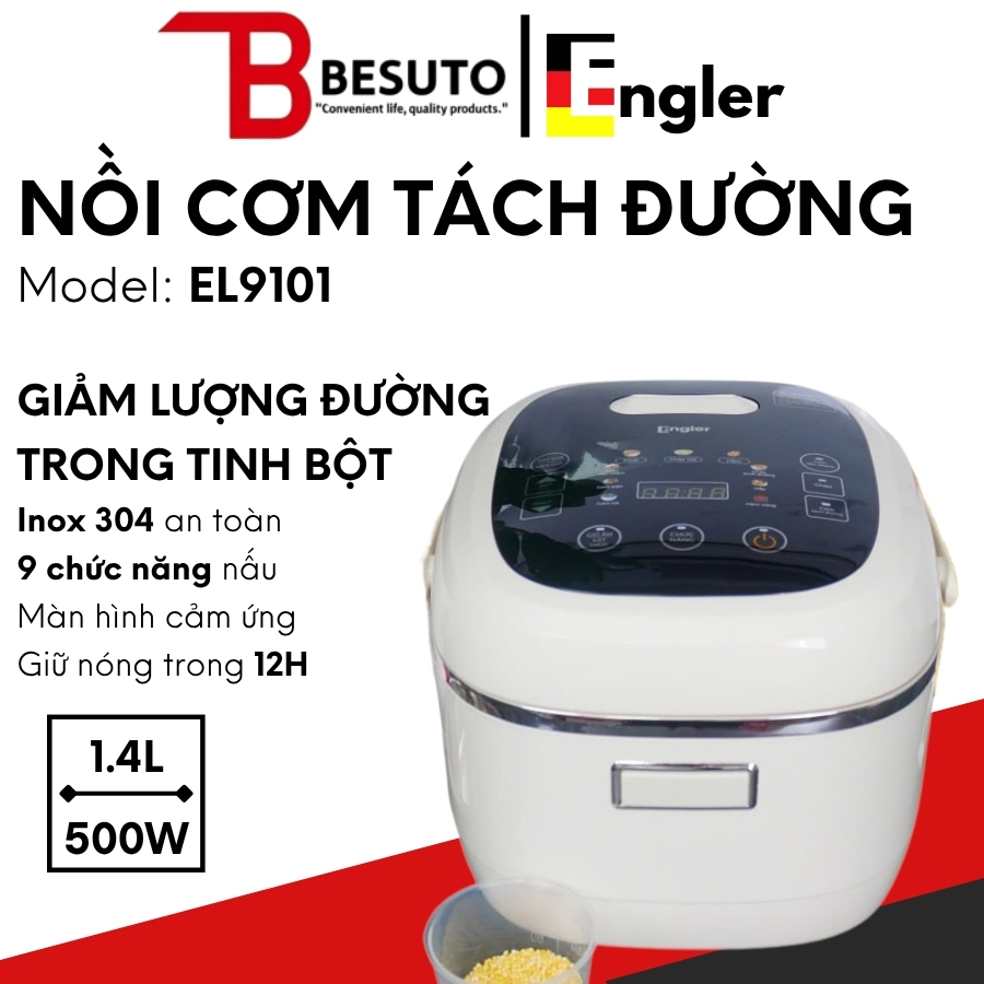 Nồi Cơm Tách Đường Engler EL9101 Dung Tích 1.4L, Công Suất 500W, 9 Chức Năng Nấu, BH 12 Tháng