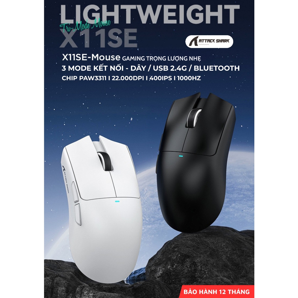 Chuột Không Dây Gaming Attack Shark X11SE - Siêu Nhẹ 63g, 3 Chế Độ Kết Nối DPI 22000 Pin Trâu 65 Giờ | BigBuy360 - bigbuy360.vn