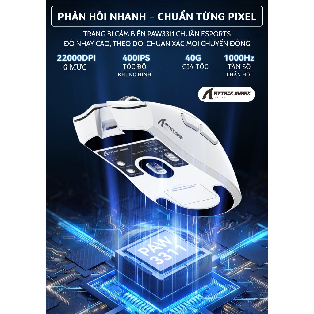 Chuột Không Dây Gaming Attack Shark X11SE - Siêu Nhẹ 63g, 3 Chế Độ Kết Nối DPI 22000 Pin Trâu 65 Giờ | BigBuy360 - bigbuy360.vn
