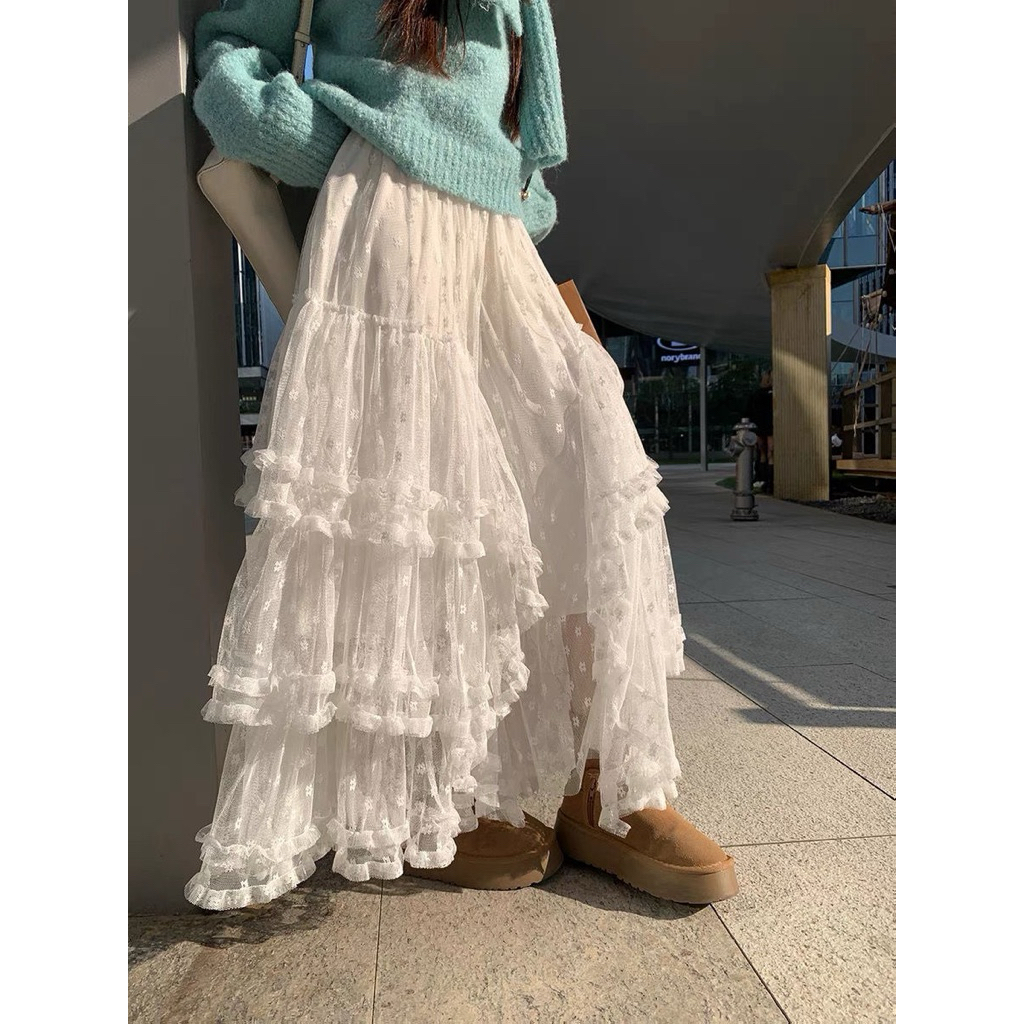 Chân váy dài thêu hoa dáng xoè móc kiểu Pháp