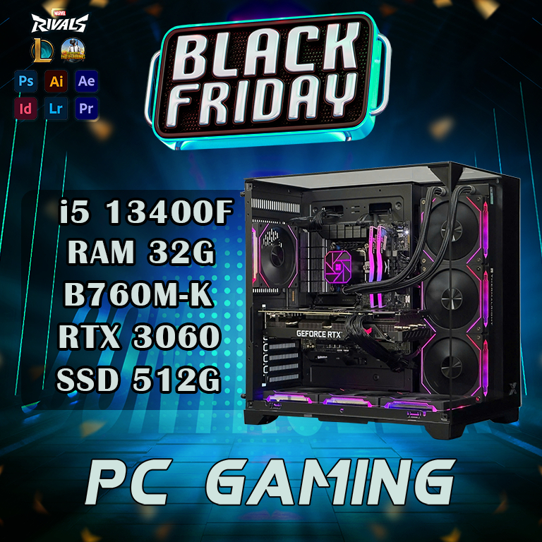 [Sale Sốc] PC GAMING Intel Core i5-13400F, VGA RTX 4060, RAM 32GB, SSD NVME 512G, Vỏ Bể Cá Bh 36T AC