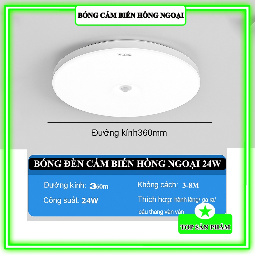 Đèn Trần Cảm Biến Hồng Ngoại 24W – Đường Kính 360mm, Bật Tắt Tự Động Theo Chuyển Động, Ánh Sáng Rộng