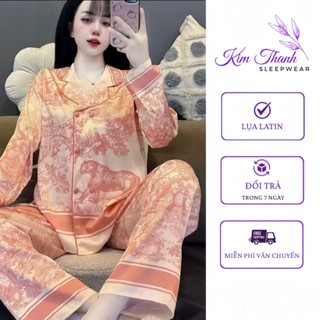 Đồ Bộ Cổ Vest Nút Bọc Y4, Tay Dài, Quần Dài Vải Lụa Latin Mềm Mịn, Thoáng Mát