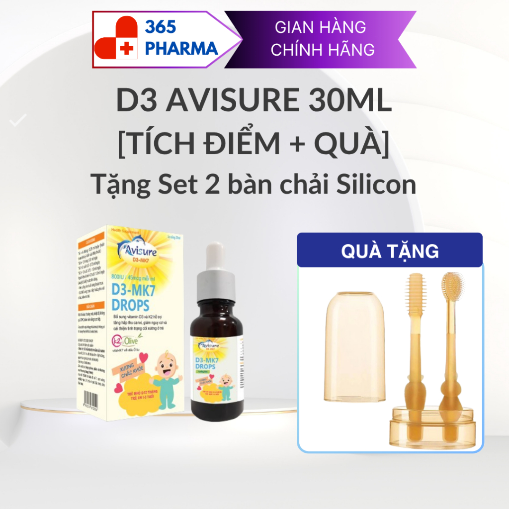 [MỚI 30ml Tích 3 điểm] Avisure D3MK7 bổ sung vitamin D3 và K2 cho bé