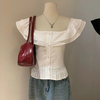 Áo Kiểu Nữ Xếp Ly Dáng Corset Cổ Bèo Vuông Phối Cúc Thời Trang Sugal TOP NU 235