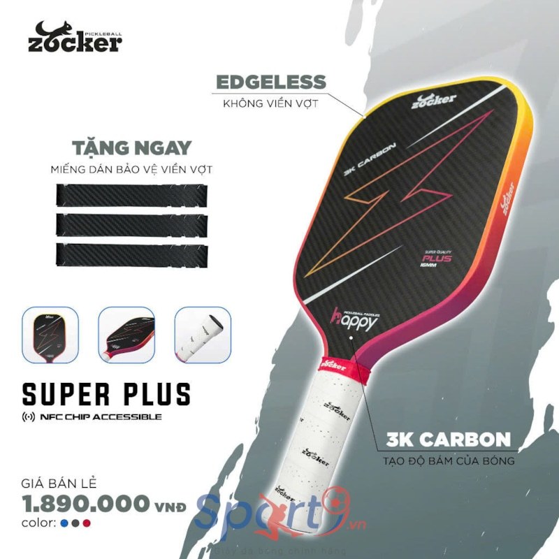 [Chính hãng] Vợt Pickleball Zocker HP02 Plus Gen 2 - Tặng cuốn cán, dán viền