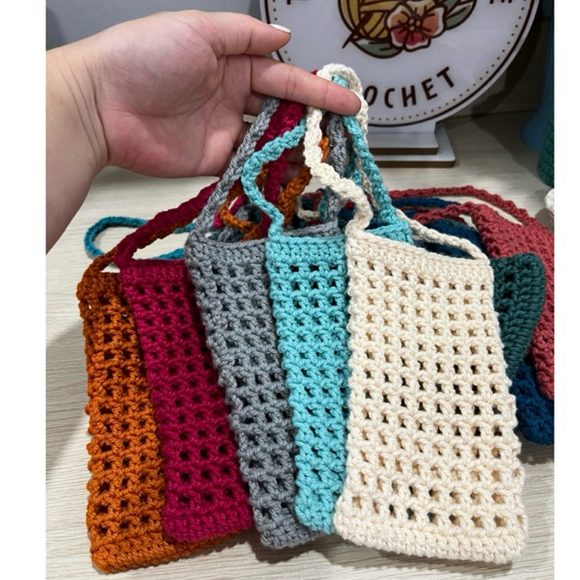 Túi lưới sợi macrame đựng điện thoại đeo cổ tiện lợi