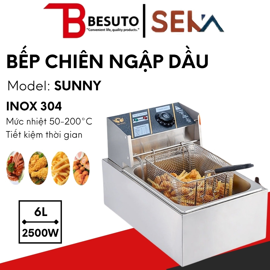 Bếp chiên nhúng điện Seka Sunny 6L 12L inox 304 công suất 2500W bảo hành 12 tháng