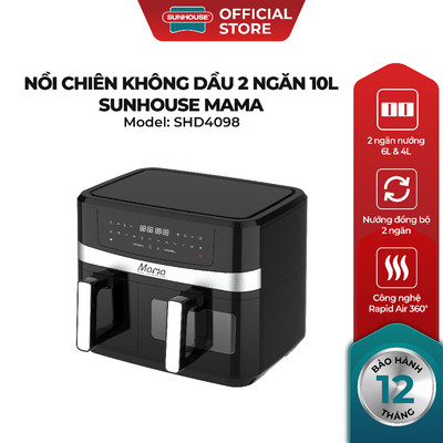 Nồi chiên không dầu 2 ngăn 10L Sunhouse Mama SHD4098 - Chế độ riêng - Tiết kiệm thời gian - Công nghệ Rapid Air