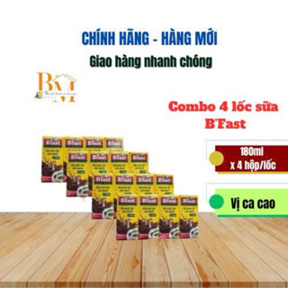 Combo 4 Lốc Sữa Ngũ Cốc Lúa Mạch BFAST Vị Ca Cao Hộp 180ml