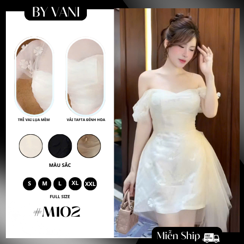 Váy tafta pha tơ nhún eo lệch tà đi tiệc sang chảnh M102 _BY VANI