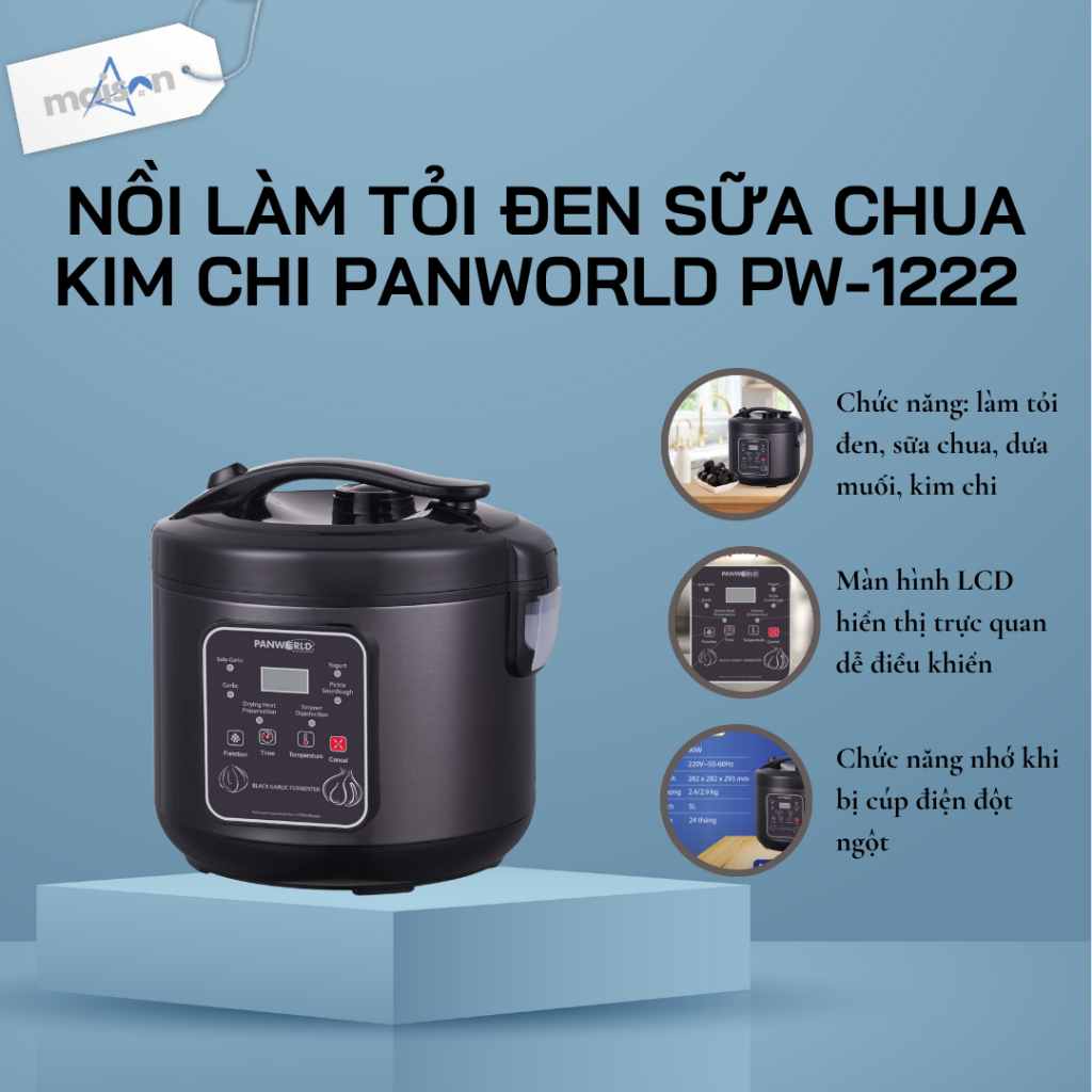Nồi làm tỏi đen Panworld PW-1222 | Nồi làm tỏi đen sữa chua thương hiệu Thái Lan | Bảo Hành 24 Tháng