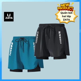 Quần Short thể thao nam ZATA Quần chạy bộ, Tập gym, chơi Tennis co giãn 4 chiều, Quần bơi nam 2 lớp cao cấp